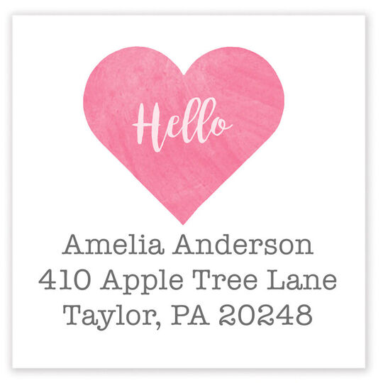 Pink Watercolor Heart Square Address Labels